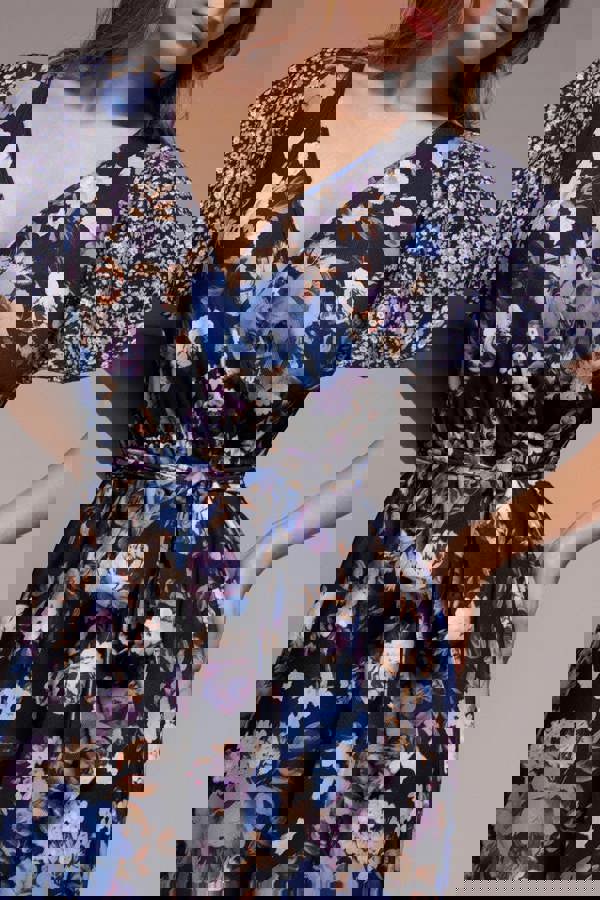 Flutter Sleeve Printed Midi Dress - Navy Print DR3462