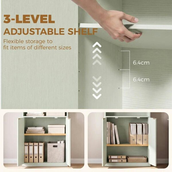 Bookcase Adjustable Shelf Bookshelf Anti-Tip Hardware 6-Tier, Light Green