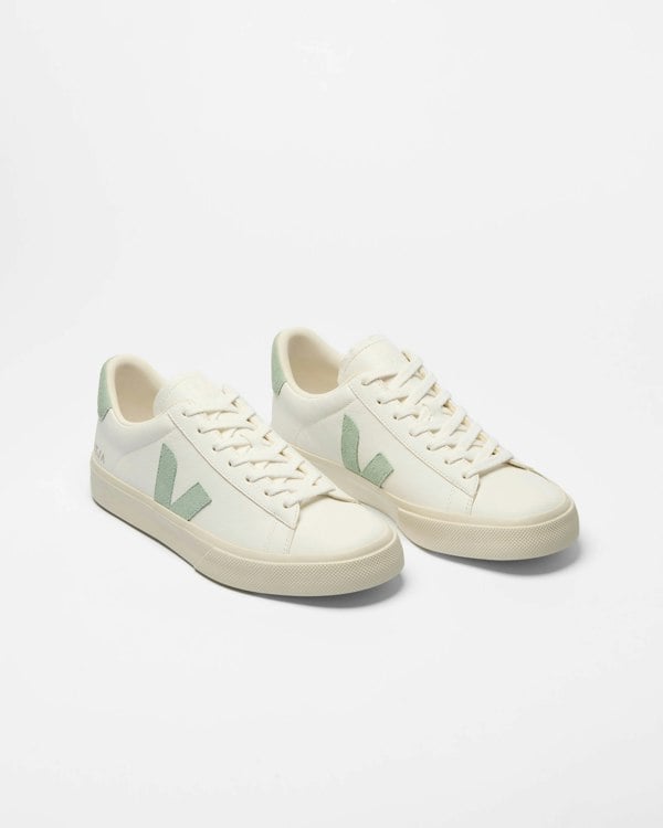 VEJA Campo Leather Womens Trainers - Extra White/Matcha