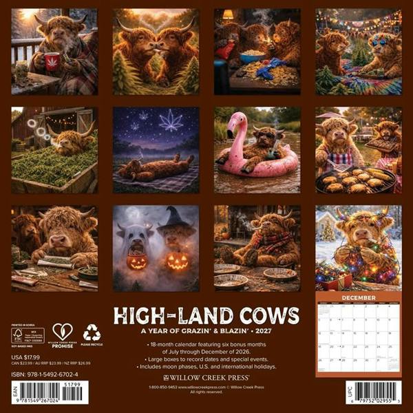 HIGH-land Cows Calendar 2027, Wall Calendars, Month To View, Animals, Gift