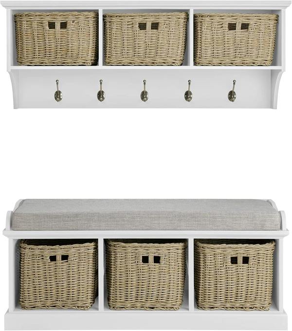 Statement Furniture Tetbury Large Hallway Set with Strong Storage Baskets and Cushion Seat