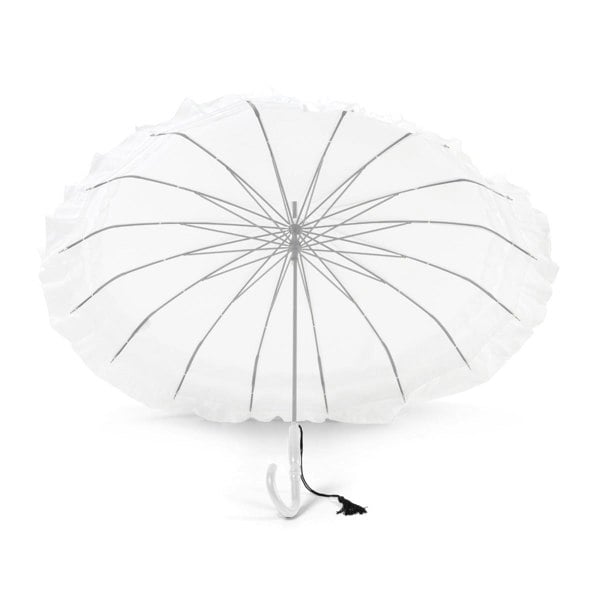 Classic Frilled Pagoda White Wedding Umbrella Under Canopy