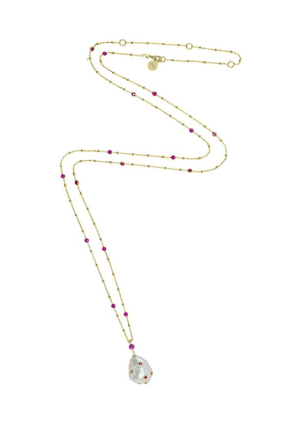 Latelita Polka Dot Baroque Pearl Long Necklace Gold Ruby