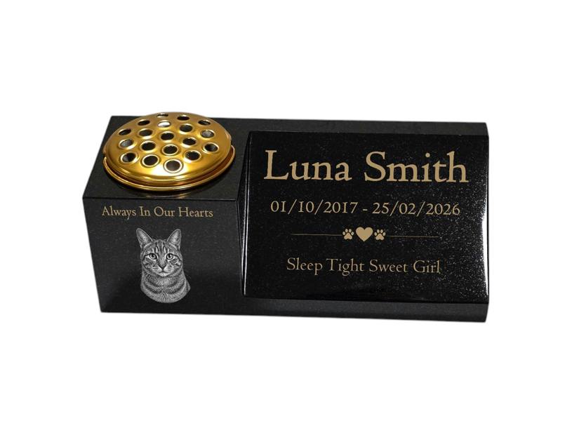 Memorials Direct Cat Memorial Granite Photo Vase & Plaque Combination