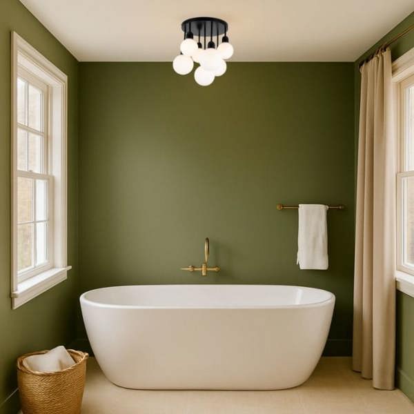 COSYLYTE Broome Bathroom 7 Light Opal Glass Ceiling Light