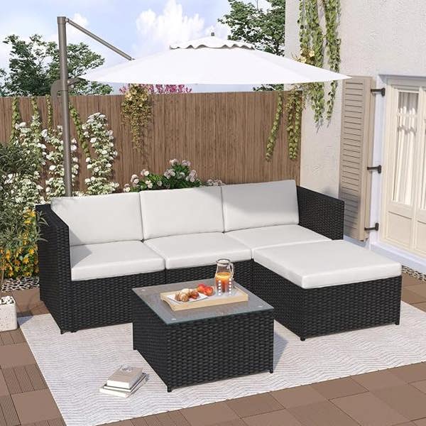 Rattan Corner Sofa L shaped seating and Table Patio Garden set Rupert