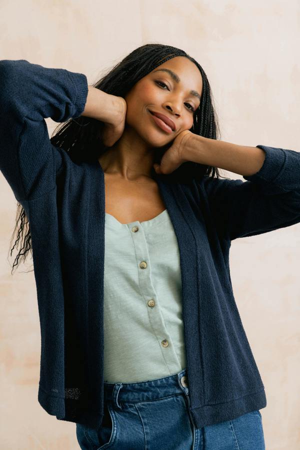 Lily & Me Shore Light Knit Cropped Cardigan Navy