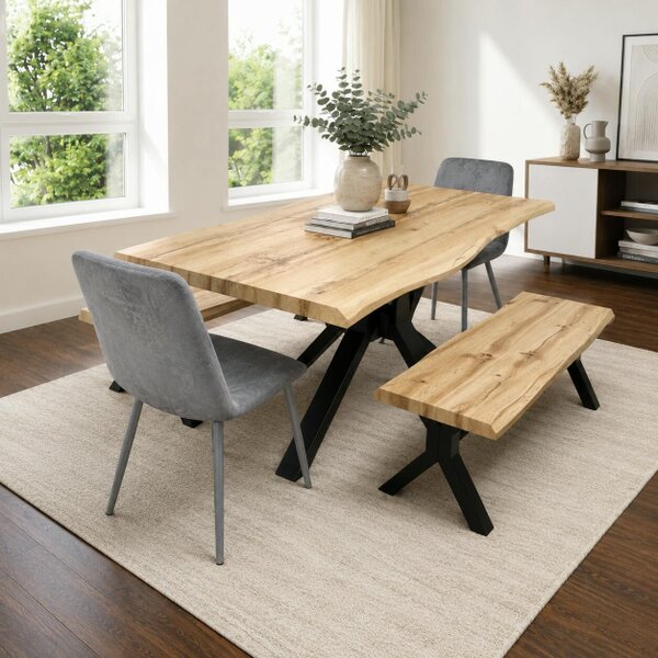 Kosy Koala Modern Dining Table Set With 2 Grey Tufted Velvet Chairs And 2 Benches Dining Room Furniture 117cm
