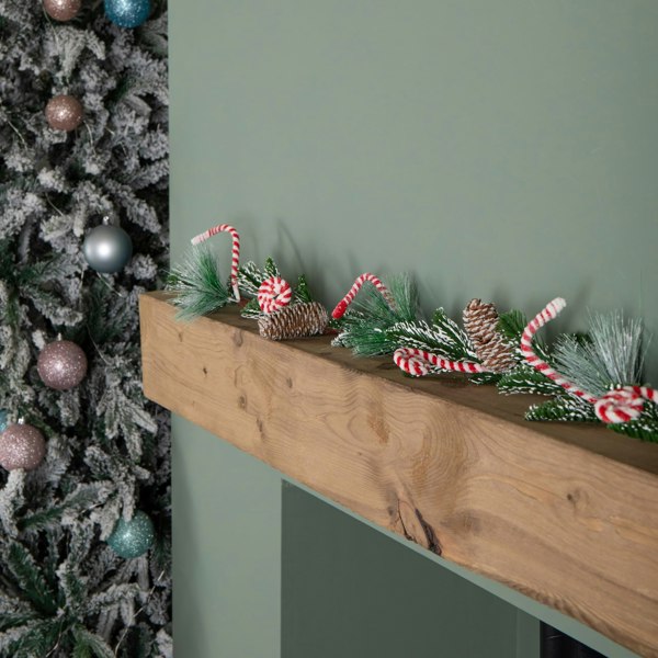Samuel Alexander 1.3m Candy Swirls Christmas Garland with Frosted Pinecones and Candy Canes