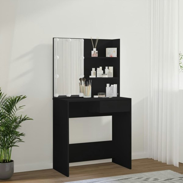 Berkfield Dressing Table with LED Black 74.5x40x141 cm