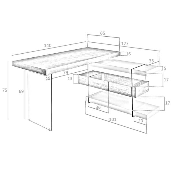 Angel Cerdá Tempered glass desk with wooden top 3002/3003