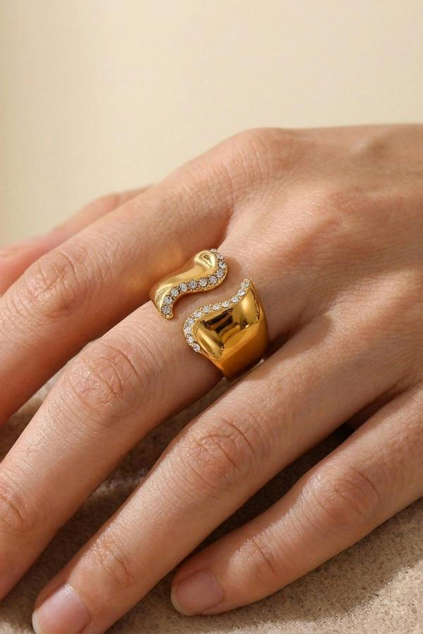 ARIIRA Fenella Wavy Band Crystal Embellished Ring