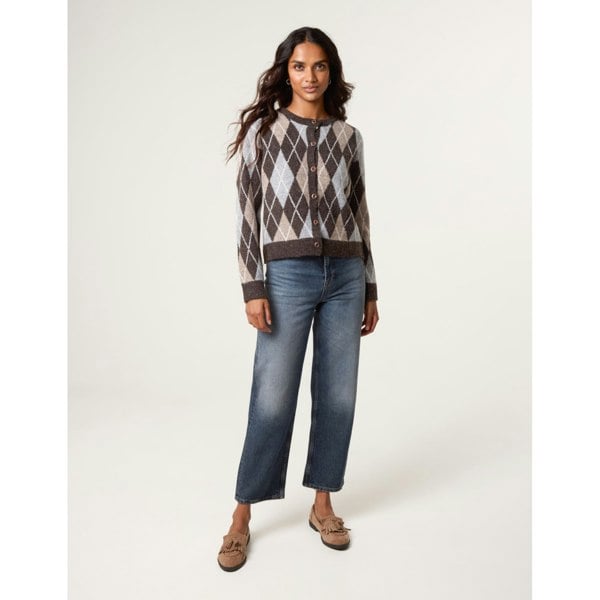 Blue Vanilla Argyle Knit Button Front Cardigan