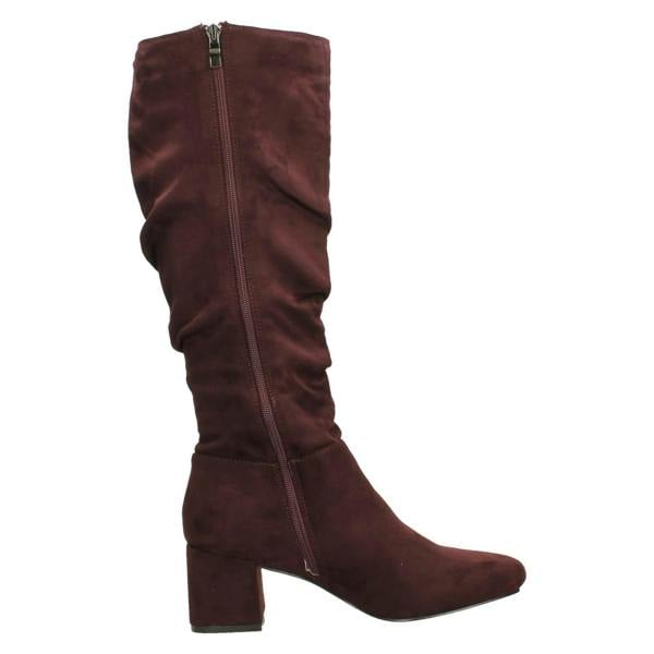 Spot On Ladies Spot On Rouched Mid Block Heel Knee High Boots F51242