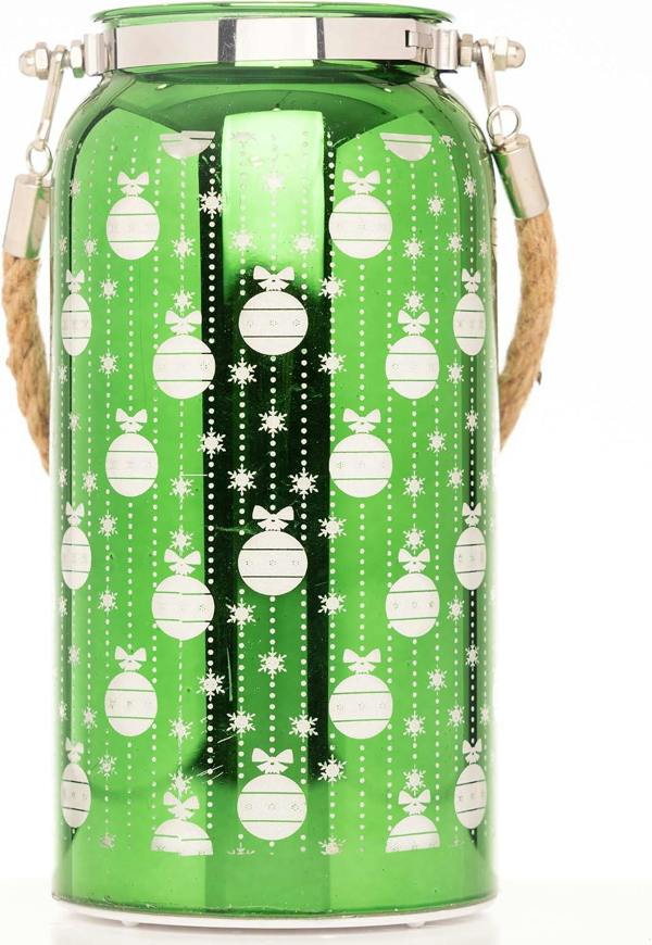 2cm Christmas Decorated Jar Table Baubles Design Green Lantern with Warm White LED Lights image 5