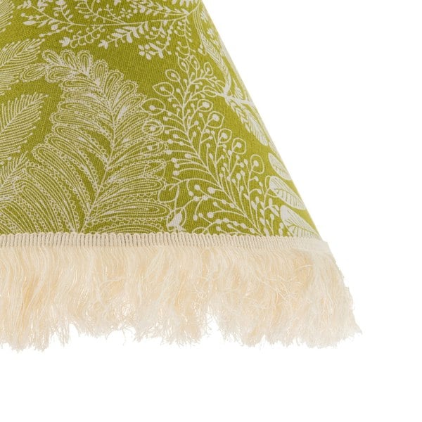 Olive Green Jacquard Linen Floral Coolie Lamp Shade with White Tassels Image 5