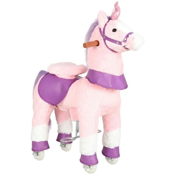 Ride on Horse Pedal Ride On Walking Horse Toy Rotatable Head Neighing Sound, Pink
