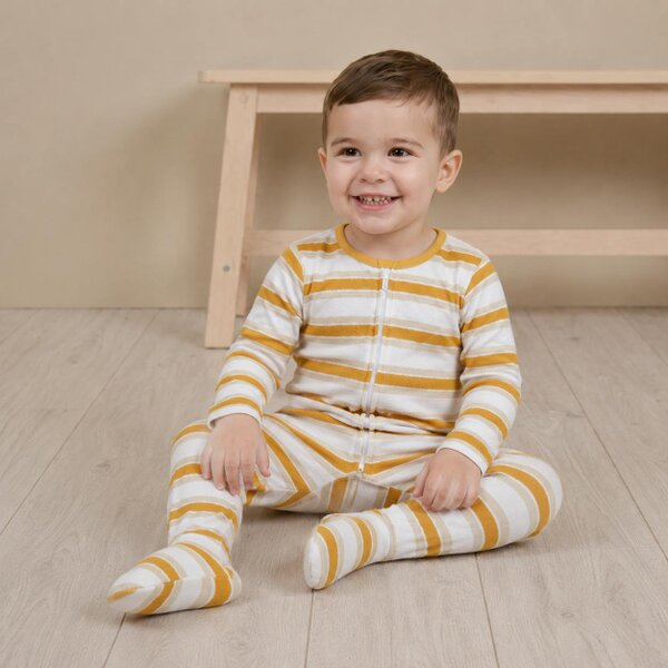 Mini Cuddles Striped Sleepsuit (Mustard & White)