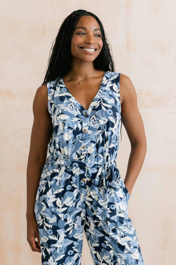 Lily & Me Allium Printed Jersey Jumpsuit Navy