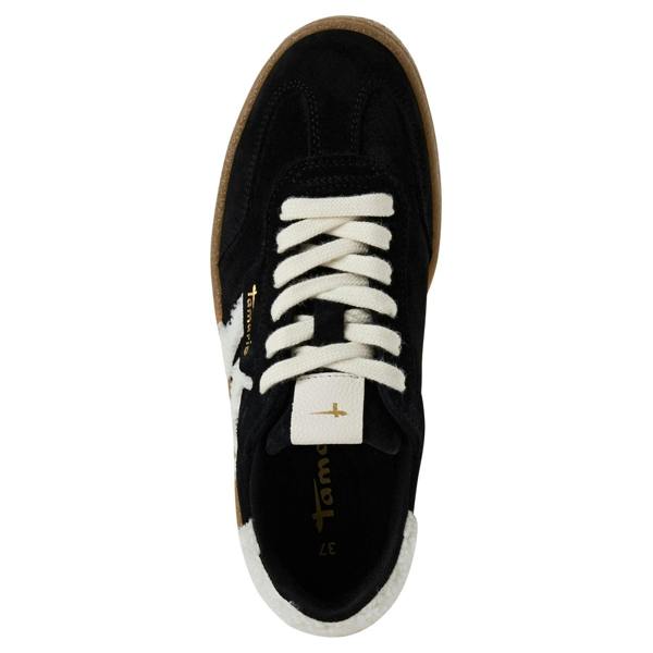 Tamaris Womens Black White Fur Suede Leather Fashion Lace Up Sneakers