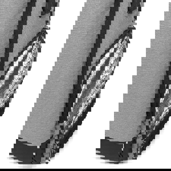 Gray backpack with a zipped compartment showing a reflective interior lining. best travel laptop backpack multi-functional