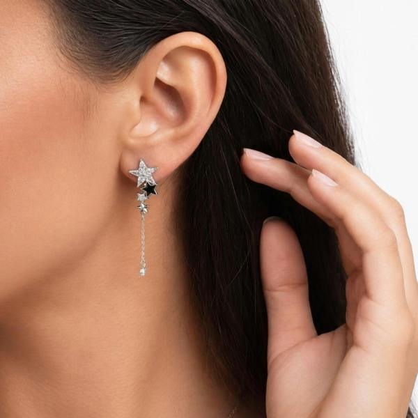 Gold Trip Star Asymmetric Drop Clip On Earrings