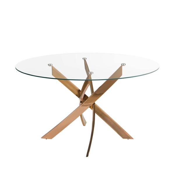 Angel Cerdá Round dining table tempered glass and pink steel 1169