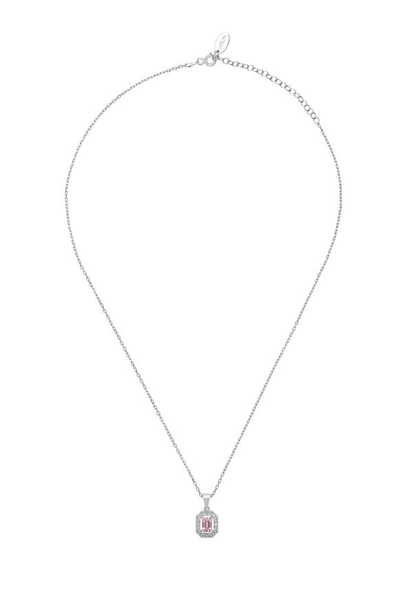 Necklace with a pink pendant on a white background