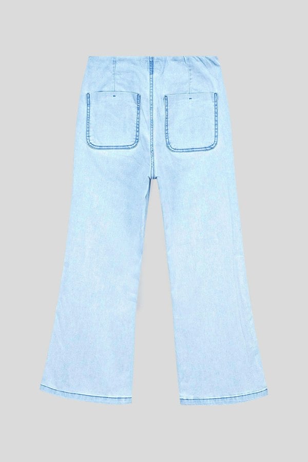 ENORSIA Light Blue Cropped Flared Buttoned Jeans