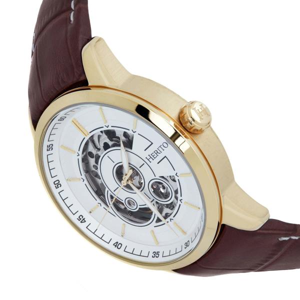 Heritor Automatic Davies Semi-Skeleton Leather-Band Watch - Gold/Brown - HERHS2504