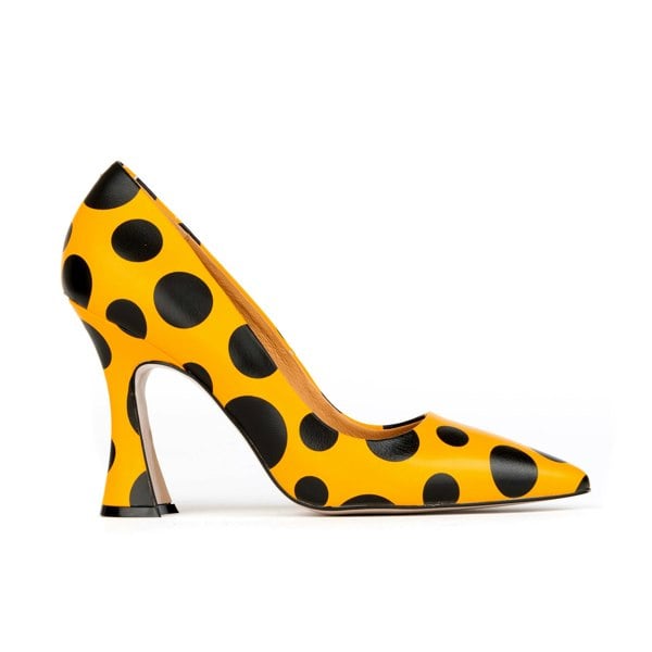 Embassy London Emily - Black Orange Polka - Women's leather pointy 4 inch pump in orange and black dots
