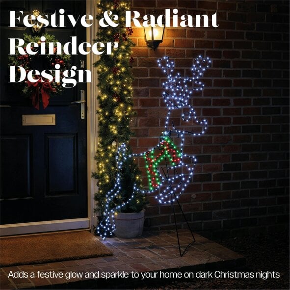 Scotts of Stow Xmas Haus Multicolour Micro LED Metal Silhouette Deer  Outdoor Decoration with Timer and Stand