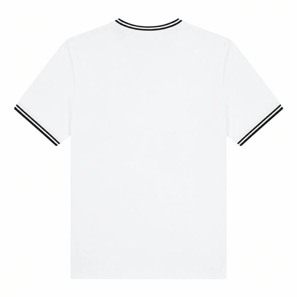 White Fred Perry Twin Tipped T-Shirt, back view, with black double tipping on collar and sleeves.