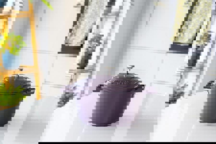 MasterClass Cast Aluminium Casserole Dish Set with Self Basting Lids, 3pc Non-Stick Round Induction Hob to Oven Dishes, 2.5L, 4L, Purple, Gift Boxed