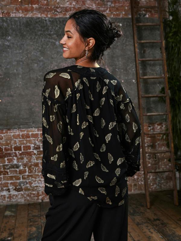 Rose & Nancy Wren Gold Feather Blouse