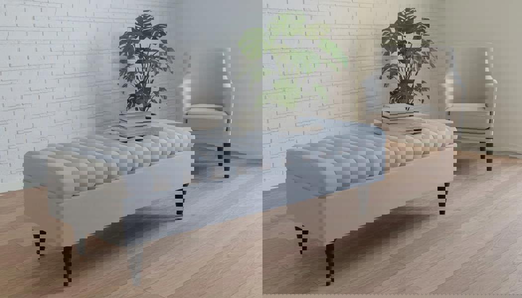 Light Grey Storage Ottoman Coffee Table with Hidden Storage Compartment - ISTOOLS