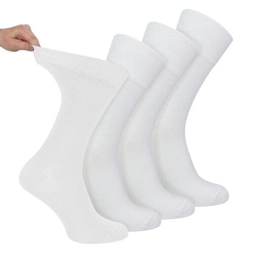 Dr.Socks 4 Pack Mens Bamboo Diabetic Socks Soft Breathable Non Binding Socks - 6-11 UK - White