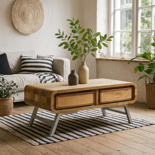 Wyld Haus Los Angeles Reclaimed Wood and Metal Coffee Table with 2 Drawers