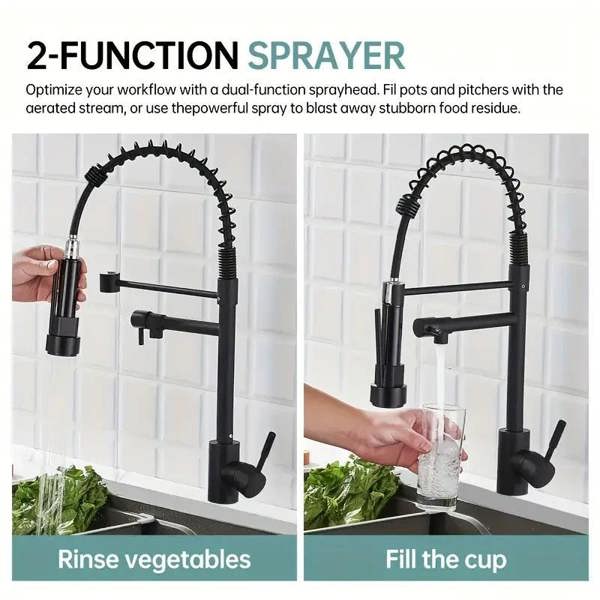 Dyzi Black Dual-Function Kitchen Mixer Tap Pull Down Spray Head