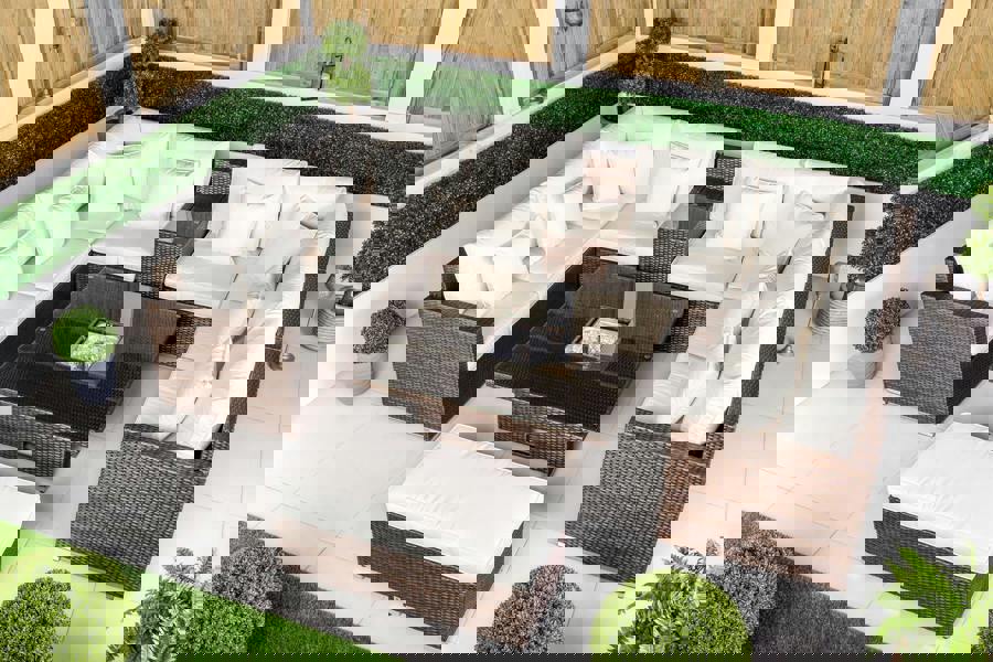 Giardino Havana 8 Seat Modular Sofa Rattan Garden Furniture Set Outdoor Height Adjustable Drinks Cooler Coffee Table, Bench