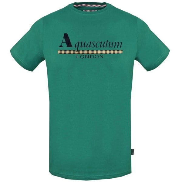 Aquascutum Check Strip Logo T-Shirt - Green