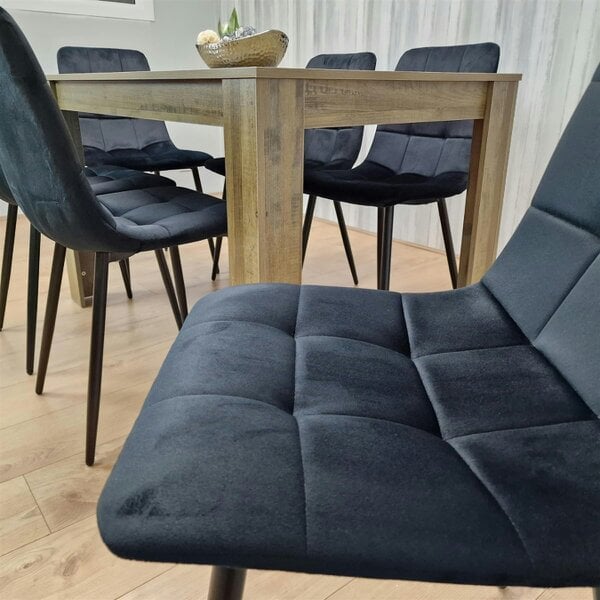 Kosy Koala Dining Table and 6 Chairs Rustic Effect Wood Table 6 Black Velvet Chairs Dining Room
