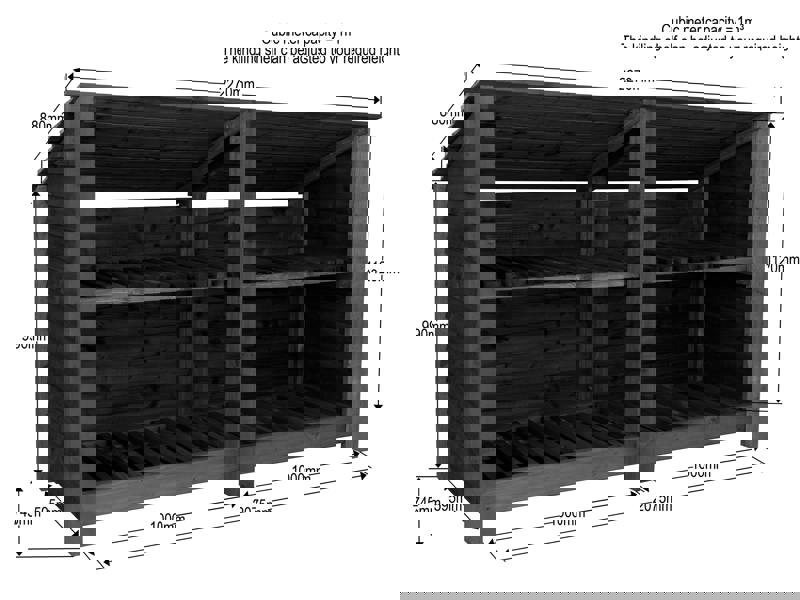 Arbor Garden Solutions Wooden Log Store (Roof Sloping Back) with Shelf W-227cm, H-126cm or 180cm, D-88cm