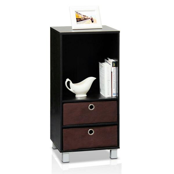WALPLUS Modern /BR 3 Shelves Cabinet/Bedside Night Stand with 2 Bin Drawers, Espresso/Brown for Entryway - SKU 10002EX