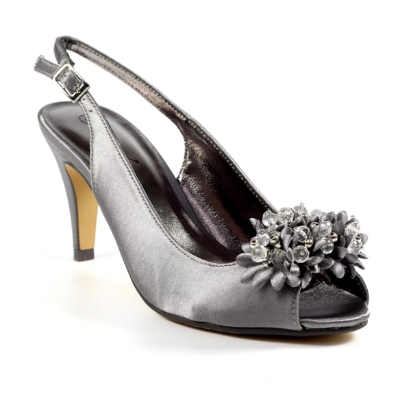 Lunar Women's Sabrina Corsage Satin Slingback Court Shoes - Dark Grey