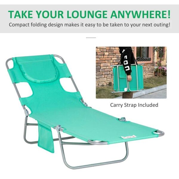 Foldable Sun Lounger with Reading Hole - Green