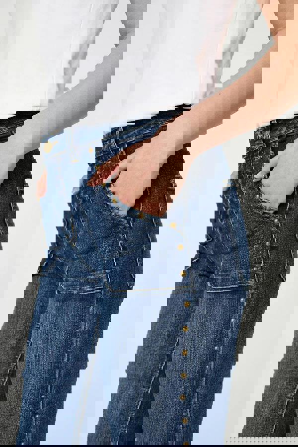 Blue | Stud Trim Detail High Waist Flare Jeans
