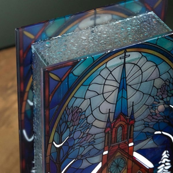Samuel Alexander 21cm Battery Operated Light up Double Sided Stained Glass Victorian Church Decoration with LEDs