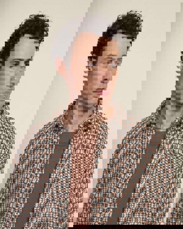 Larsson & Co Cream, Rust & Charcoal Houndstooth Textured Overshirt