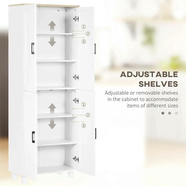 White cabinet with adjustable/removable shelves, open interior with storage sections.